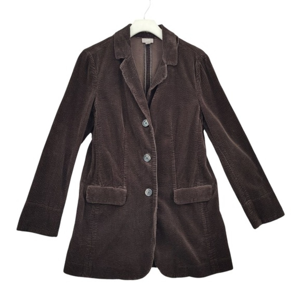 J. Jill Womens Dark Academia Corduroy Blazer S Brown Velvet Trim‎ Button Jacket
